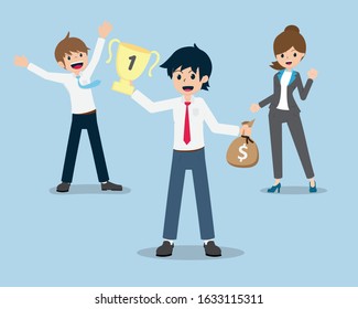 Salary Man Succeed Receive money and trophies. Have happy colleagues