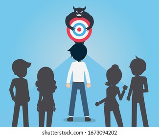 Salary Man And Team Ready to fight Devil holding a target To achieve the goal. When You have a good business plan, be ready to go to the goal
