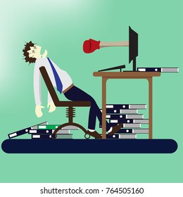 Salary man work hard and get punch by his work