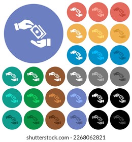 Salary multi colored flat icons on round backgrounds. Included white, light and dark icon variations for hover and active status effects, and bonus shades.
