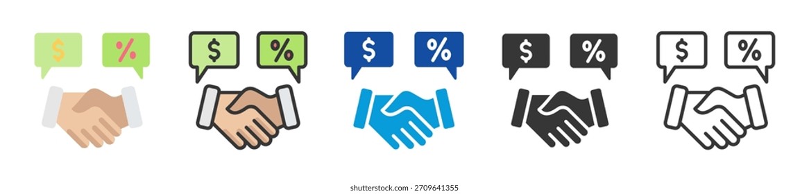 Conjunto de iconos de negociación salarial Multi Style Varias colecciones