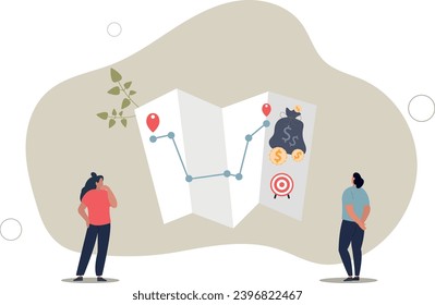 Salary negotiation strategies and wage raise planning .flat vector illustration.Pathway map with plan to talk with company boss for more money and financial earnings