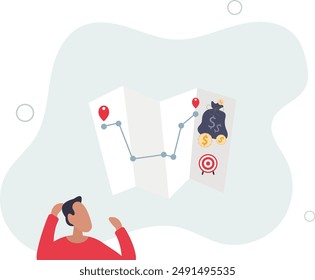 Salary negotiation strategies and wage raise planning .Pathway map with plan to talk with company boss for more money and financial earnings.flat design.illustration with people.