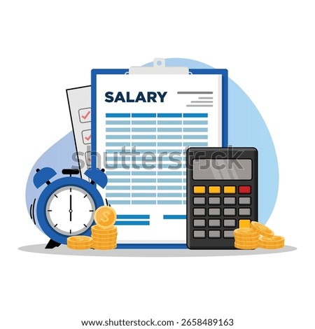 Salary on Clipboard vector concept on Clipboard Illustration calculate and automatic payment calendar pay date employee wages concept