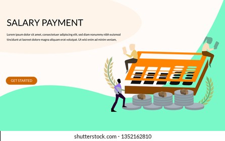 Salary payment with calculator design concept, money, happy people get his salary, can used for landing page, payroll, template, ui, web, poster, banner, illustration element - Vector