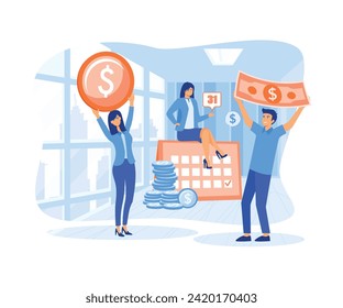 Salary Payment Concept, Showing a group of people celebrating salary payment day. flat vector modern illustration 