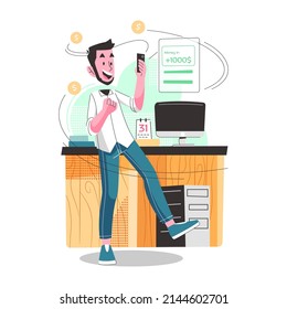 Salary Payment concept vector Illustration idea for landing page template, Payroll money, financial wage calculation, job checkout analysis, annual tax, budget planning process.  Hand drawn Flat Style