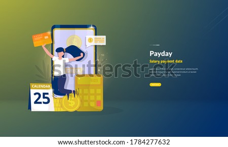 Salary payment date or payday illustration concept, happy women receive money or salary for business concept