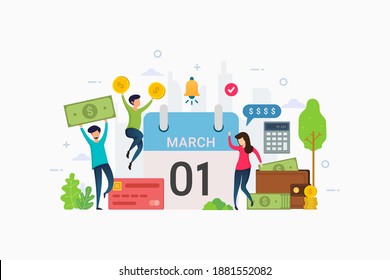 Salary payment day vector illustration concept showing a group of people celebrating salary payment day
