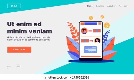 Gehaltszahlung online über App. Anwendungsschnittstelle, Geld, Mitarbeiter, Freiberufler, flache Vektorgrafik. Finanz-, Transaktions-Konzept für Banner, Website-Design oder Landing-Website