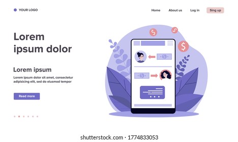 Aplicación online de pago de salarios. Interfaz de aplicación, dinero, empleado, freelancers ilustración vectorial plana. Finanzas, concepto de transacción para banner, diseño de sitio web o página web de aterrizaje