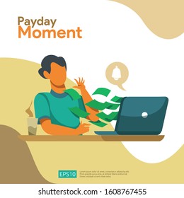 Konzept der Gehaltszahlung und der Lohnbildungsanzeige für den jährlichen Bonus, das Einkommen, die Auszahlung mit Charakter für Menschen. flache Vektorillustration für Web-Landing-Page-Vorlagen, Banner, Präsentationen, Social Media und Printmedien.