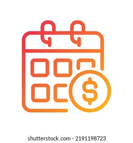 Salary pixel perfect gradient linear vector icon. Monthly income. Regular paycheck. Annual earning schedule. Paid leave. Thin line color symbol. Modern style pictogram. Vector isolated outline drawing