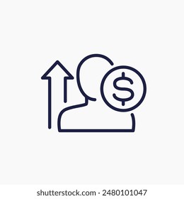 salary raise icon, increase earnings line vector