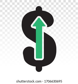 Aumenta el salario o el dólar sube el icono vectorial para la moneda extranjera en un contexto transparente