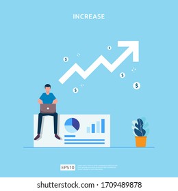 salary rate increase with growth up arrow and people character. business profit grow or income margin management revenue. Finance statistic performance of return on investment ROI illustration concept