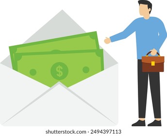 Ilustración del sobre recibido del salario, Ilustración vectorial en estilo plano

