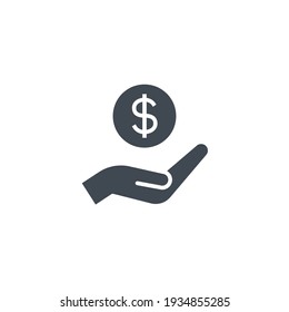 Salary, sell, money, business, buy, hand glyph icon. Simple solid style. Save, cash, coin, currency, dollar, finance concept. Vector illustration isolated on white background. EPS 10