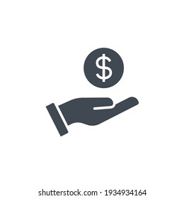 Salary, Sell, Money, Business, Buy, Hand Glyph Icon. Simple Solid Style. Save, Cash, Coin, Currency, Dollar, Finance Concept. Vector Illustration Isolated On White Background. EPS 10