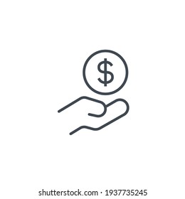 Salary, sell, money, business, buy, hand line icon. Simple outline style. Save, cash, coin, currency, dollar, finance concept. Vector illustration isolated on white background. EPS 10