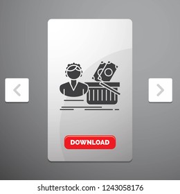 Salary, Shopping, basket, shopping, female Glyph Icon in Carousal Pagination Slider Design & Red Download Button