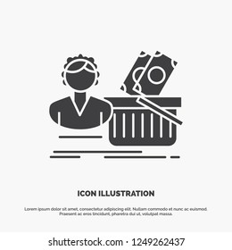 Salary, Shopping, basket, shopping, female Icon. glyph vector gray symbol for UI and UX, website or mobile application