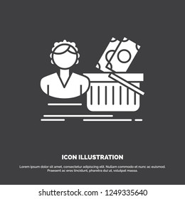 Salary, Shopping, basket, shopping, female Icon. glyph vector symbol for UI and UX, website or mobile application