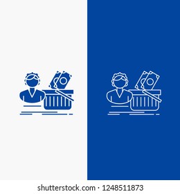 Salary, Shopping, basket, shopping, female Line and Glyph web Button in Blue color Vertical Banner for UI and UX, website or mobile application
