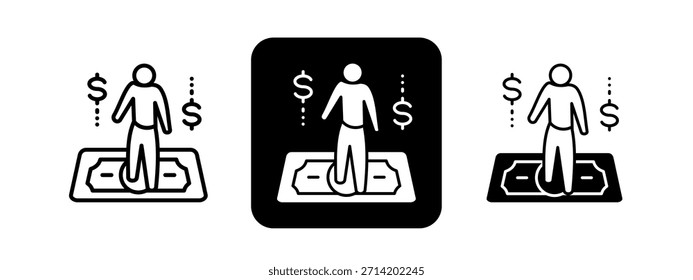 Salario Conjunto de Ilustración vectorial de dibujo de línea negra y color sólido