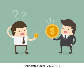 Salary variation. Flat design business concept cartoon illustration.