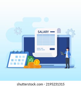 Salary Vector Concept. Online Income Calculate And Automatic Payment, Calendar Pay Date, Employee Wages Concept.
