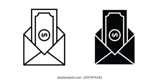 Salary vector icon set black filled and outlined style.