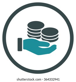 Salary vector icon. Style is bicolor flat circled symbol, soft blue colors, rounded angles, white background.
