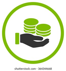 Salary vector icon. Style is bicolor flat circled symbol, eco green and gray colors, rounded angles, white background.