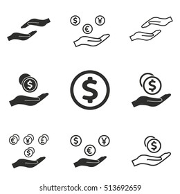 Salary vector icons set. Black illustration isolated on white background for graphic and web design.
