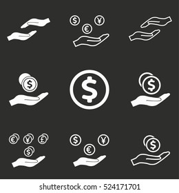 Salary vector icons set. White illustration isolated on black background for graphic and web design.