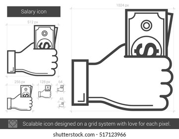 Icono de línea vectorial de sueldo aislado en fondo blanco. Icono de línea de sueldo para infografía, sitio web o aplicación. Icono escalable diseñado en un sistema de cuadrícula.