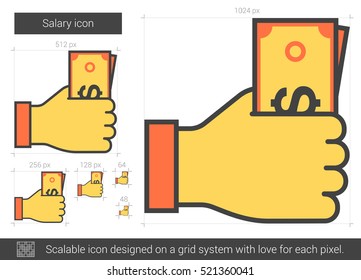 Salary Vector Line Icon Isolated On White Background. Salary Line Icon For Infographic, Website Or App. Scalable Icon Designed On A Grid System.