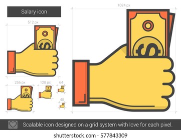 Salary vector line icon isolated on white background. Salary line icon for infographic, website or app. Scalable icon designed on a grid system.