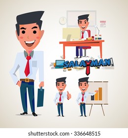 salaryman. businessman character design with typographic. officeman concept - vector illustration