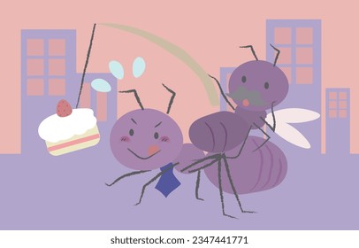 
Salaryman-style worker ant and boss ant tempted by delicious food 3
