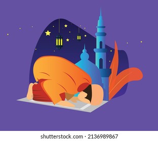 Salat Ramadan theme vector illustration for greeting card scene