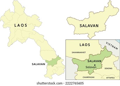 Salavan Province Location On Map Of Laos. Capital City Is Salavan