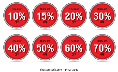 sale 10%, 15%, 20%, 30%, 40%, 50%, 60%, 70%, percent off on circle red label set