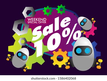 sale 10%, beautiful greeting card background or template banner with robot theme. design vector illustration