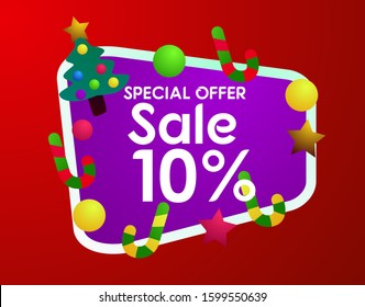 sale 10%, beautiful greeting card background or template banner with cute christmas character theme. vector design illustration