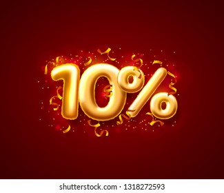 Sale 10 off ballon number on the red background. Vector illustration