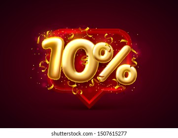 Sale 10 off ballon number on the red background. Vector illustration