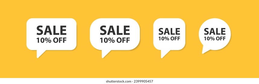 Sale 10% off in the speech bubble. Discount in the shop. Special proposition. Good percentage sticker. Marketing promotion. Product label.