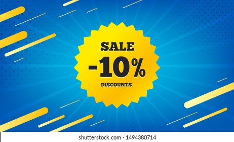 Sale 10 percent off badge. Discount banner shape. Coupon star icon. Abstract background. Modern concept design. Banner with offer badge. Vector